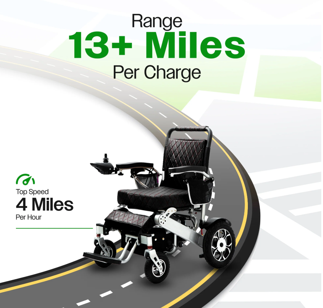 WOLF Folding Electric Wheelchair - 330 lb Capacity, 500W Motor, 13 Mile Range