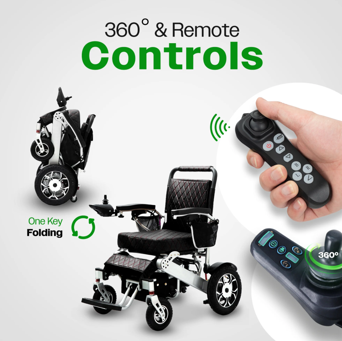 WOLF Folding Electric Wheelchair - 330 lb Capacity, 500W Motor, 13 Mile Range