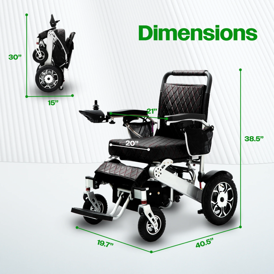 WOLF Folding Electric Wheelchair - 330 lb Capacity, 500W Motor, 13 Mile Range