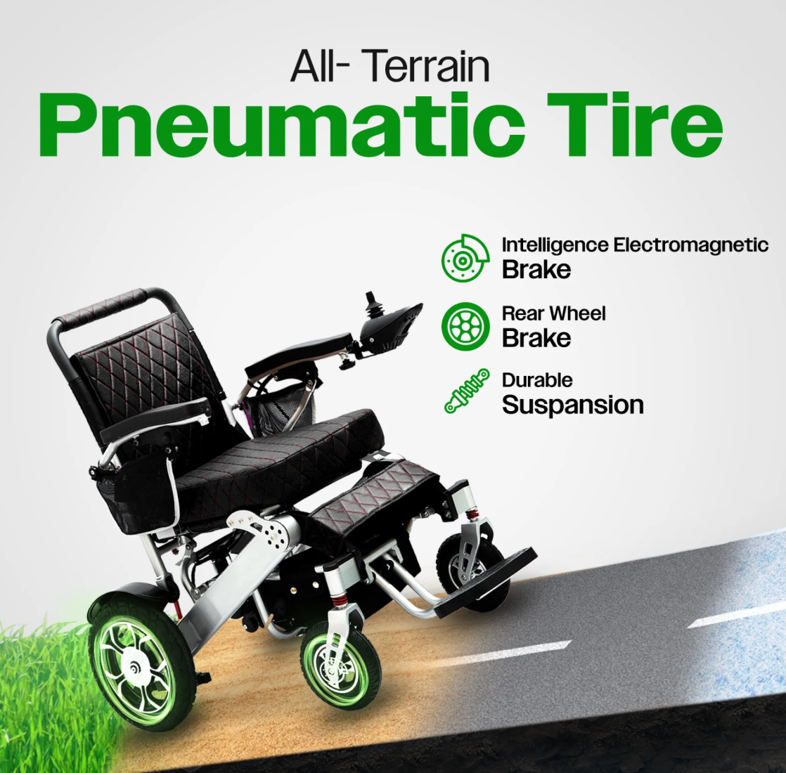 WOLF Folding Electric Wheelchair - 330 lb Capacity, 500W Motor, 13 Mile Range