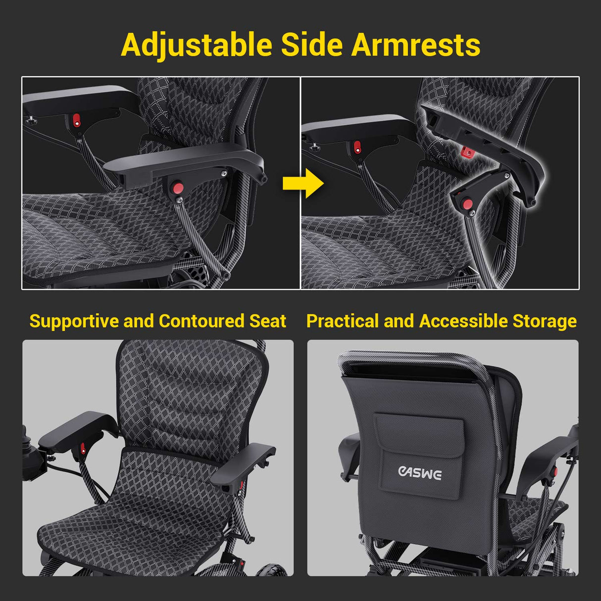 EASWE B20 Foldable Electric Wheelchair - 500W Dual Motor, 30 Mile Range