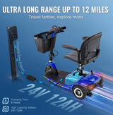3-Wheel Folding Mobility Scooter for Seniors – 12 Mile Range, 265 lbs Capacity, Lightweight & Travel-Ready