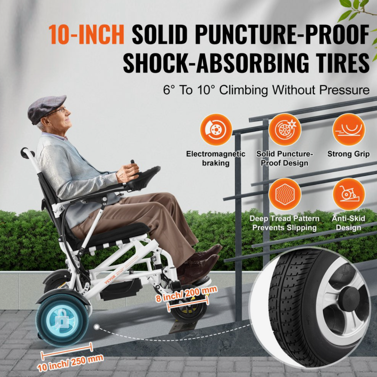 VEVOR Foldable Electric Wheelchair – Lightweight Aluminum Frame, 12.5 Mile Range, 300 lbs Capacity, All-Terrain Tires