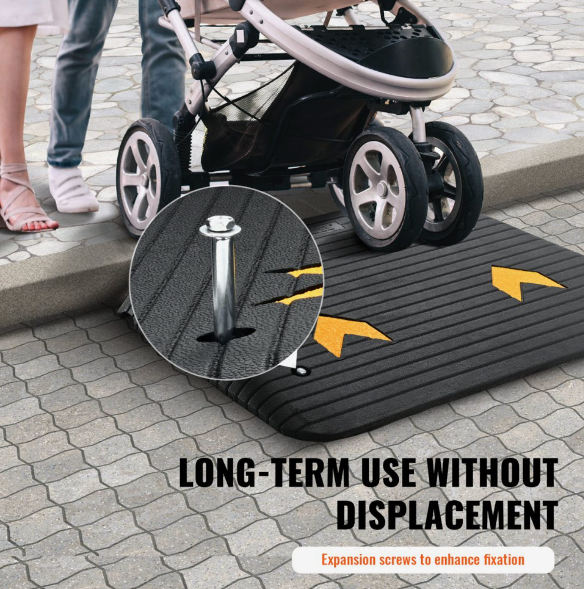VEVOR Rubber Threshold Ramp – 4" Rise, 35.5" x 24.4", 33,069 lbs Load Capacity, Non-Slip Surface with Cable Channel