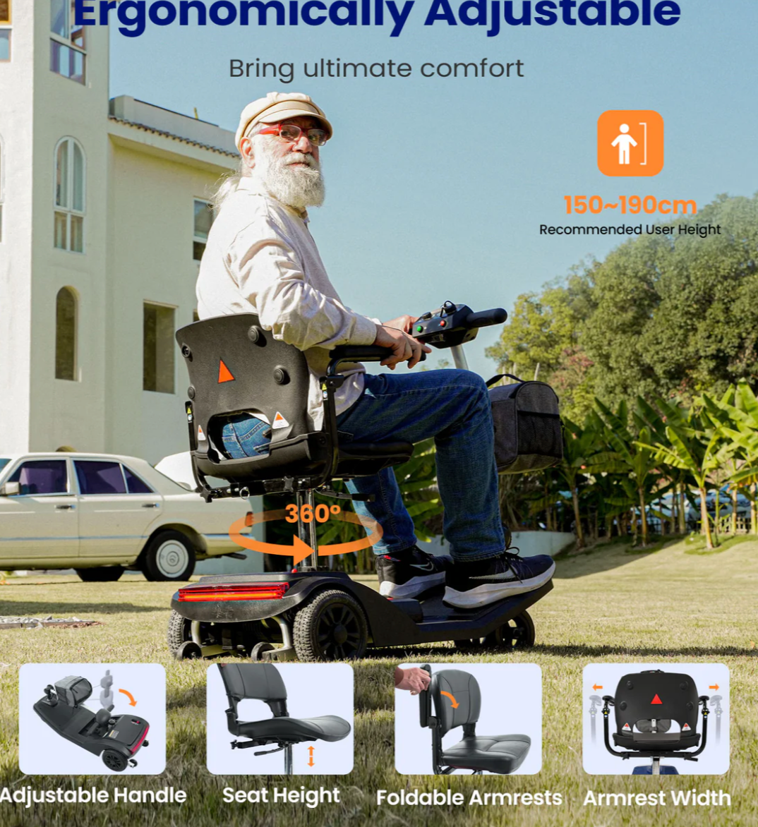 VOCIC D50 Lightweight Folding Mobility Scooter – Compact 4-Wheel Travel Scooter for Adults Easy Transport. Smooth Rides. Reliable Mobility.