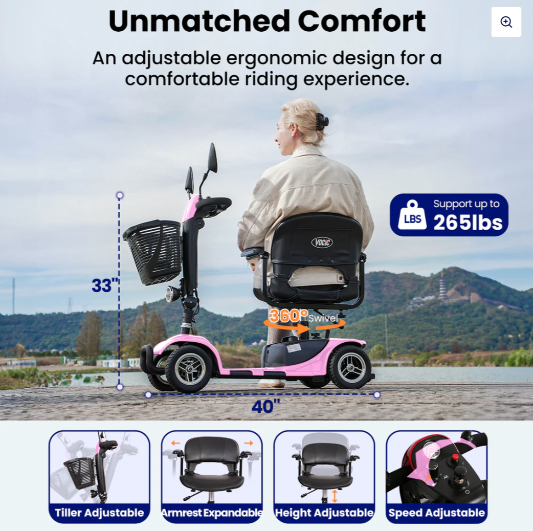 VOCIC D41 Lightweight 4-Wheel Mobility Scooter – Portable, FDA Certified, Swivel Seat