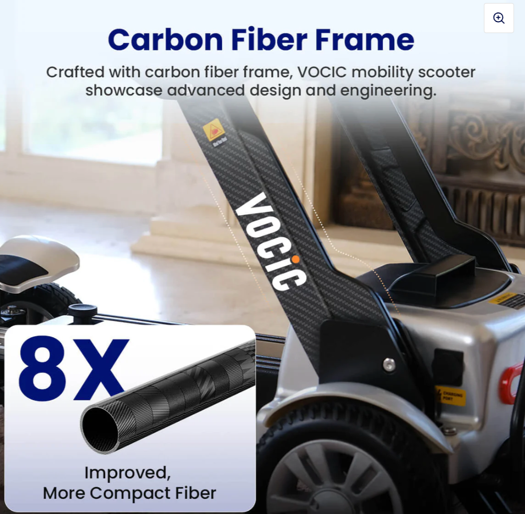 VOCIC D71 Carbon Fiber Lightweight Folding Mobility Scooter – Ultra-Portable, 330 lbs Capacity, Adjustable Frame