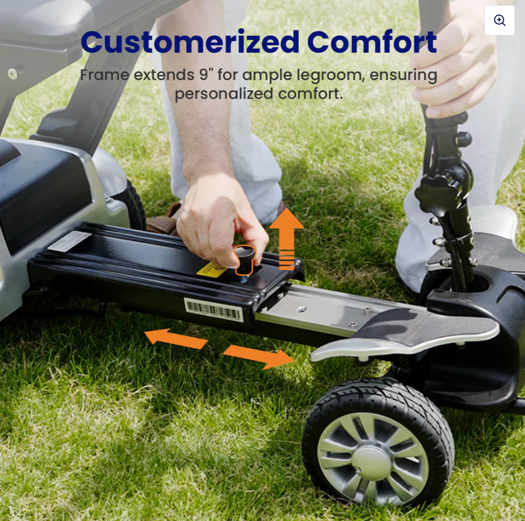 VOCIC D71 Carbon Fiber Lightweight Folding Mobility Scooter – Ultra-Portable, 330 lbs Capacity, Adjustable Frame