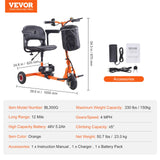 VEVOR Foldable 3-Wheel Electric Mobility Scooter – Empowering Freedom with Every Ride